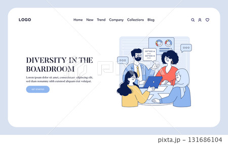 Vector illustration showing a diverse team collaborating in a boardroom setting. Group of men and women engaging in a discussion around a table, highlighting teamwork and innovation. Vector illustration showing a diverse team collaborating in a boardroom setting. Group of men and women engaging in a discussion around a table, highlighting teamwork and innovation. 131686104