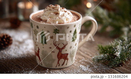 Warm hot cocoa in a cozy cup 131686204