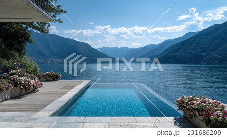 Scenic view of lake and mountains 131686209
