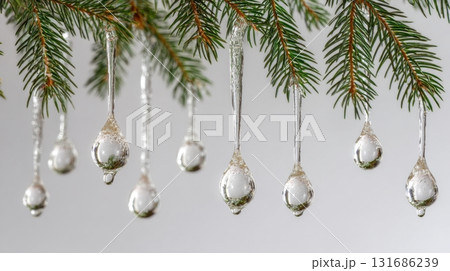Icicles on evergreen branches Icicles on evergreen branches 131686239