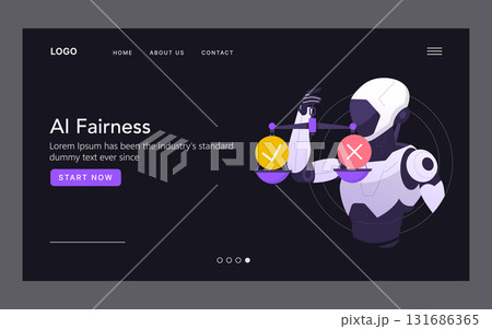Vector illustration of a robot balancing scales, representing the concept of AI fairness. The image showcases a modern digital theme, focusing on equality and technology. Vector illustration of a robot balancing scales, representing the concept of AI fairness. The image showcases a modern digital theme, focusing on equality and technology. 131686365