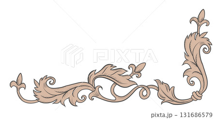 Corner vintage ornament in baroque victorian style with drawn fine lines detailed foliage. 131686579