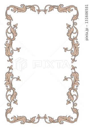 Vintage ornament frame in baroque victorian style with drawn fine lines detailed foliage and flowers. Vintage ornament frame in baroque victorian style with drawn fine lines detailed foliage and flowers. 131686581