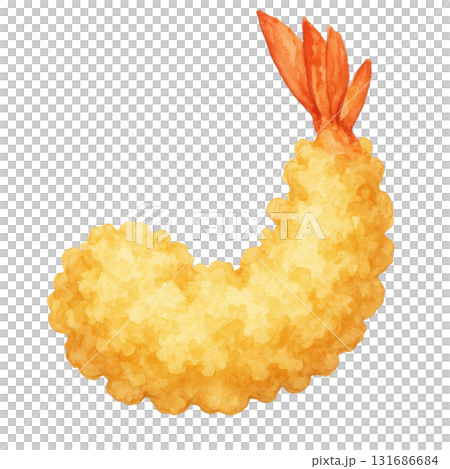 Watercolor illustration of ebi tempura clipart curled prawn with fluffy golden batter fine crispy surface single object Watercolor illustration of ebi tempura clipart curled prawn with fluffy golden batter fine crispy surface single object 131686684