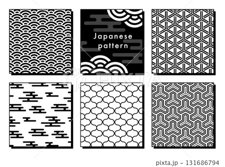 モノクロのシンプルな和柄セット モノクロのシンプルな和柄セット 131686794