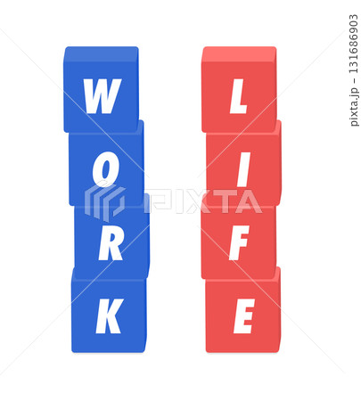 WORKとLIFEの英語の文字と青と赤のブロック - ワークライフバランスや仕事と生活のイメージ素材 WORKとLIFEの英語の文字と青と赤のブロック - ワークライフバランスや仕事と生活のイメージ素材 131686903