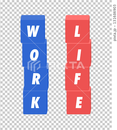 WORKとLIFEの英語の文字と青と赤のブロック - ワークライフバランスや仕事と生活のイメージ素材 WORKとLIFEの英語の文字と青と赤のブロック - ワークライフバランスや仕事と生活のイメージ素材 131686903