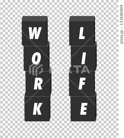 WORKとLIFEの英語の文字と黒いブロック - ワークライフバランスや仕事と生活のイラスト素材 WORKとLIFEの英語の文字と黒いブロック - ワークライフバランスや仕事と生活のイラスト素材 131686904