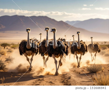 荒野を走るダチョウ 131686941