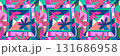 Vibrant geometric modern abstract tropical floral seamless pattern with creative collage colorful shapes. Dopamine style colors and decorative background design 131686958