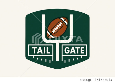 Tailgate american football badge with ball in vertical layout, background 131687013
