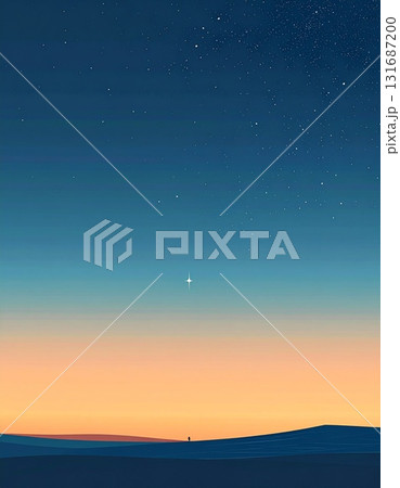 夜明け前、濃い青から淡いオレンジへと変化する、美しいグラデーションの空 夜明け前、濃い青から淡いオレンジへと変化する、美しいグラデーションの空 131687200