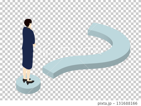 Isometric illustration of a businesswoman standing on a question mark Isometric illustration of a businesswoman standing on a question mark 131688166