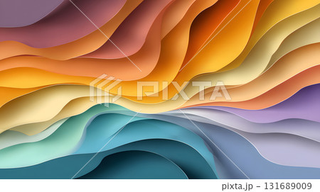 Layered paper cut style background with smooth curves and shadows. 131689009