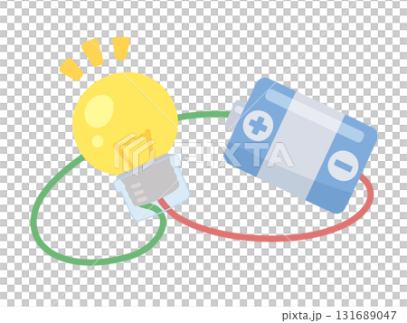 ソケットを付けた豆電球を乾電池につないだイラスト 131689047