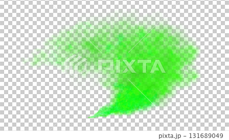 Curved Green smoke cloud isolated on transparent background for use in design, digital art, advertising, or abstract visual effects 131689049