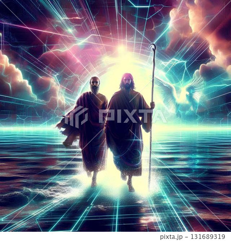 Jesus and the Apostle Peter walking on water Jesus and the Apostle Peter walking on water 131689319