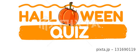 Halloween quiz logo with cartoon pumpkin isolated on whhite background. Halloween kids quest and quiz game graphic vector illustration Halloween quiz logo with cartoon pumpkin isolated on whhite background. Halloween kids quest and quiz game graphic vector illustration 131690119