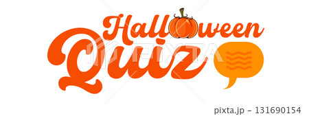 Halloween quiz logo with cartoon pumpkin isolated on whhite background. Halloween kids quest and quiz game graphic vector illustration Halloween quiz logo with cartoon pumpkin isolated on whhite background. Halloween kids quest and quiz game graphic vector illustration 131690154