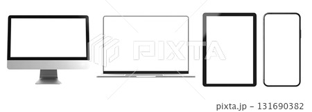 Tablet desktop computer smartphone handphone on transparent background cutout, PNG file. Mockup template for artwork design. Copy text space 131690382