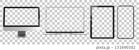 Tablet desktop computer smartphone handphone on transparent background cutout, PNG file. Mockup template for artwork design. Copy text space 131690382