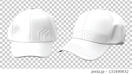Set of white front and side view hat baseball cap on transparent background cutout, PNG file. Mockup template for artwork graphic design 131690632