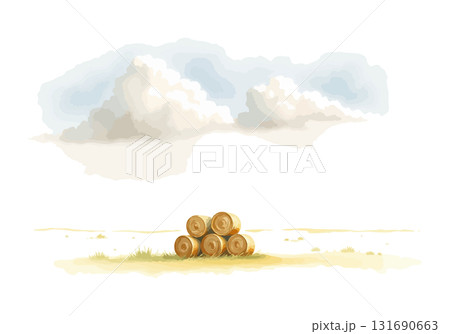 Watercolor vector illustration a haystack in a field. 131690663