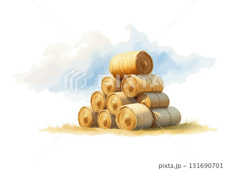 Watercolor vector illustration a haystack in a field. 131690701