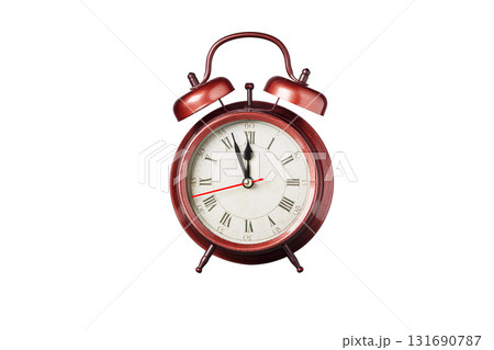 retro clock, pointer clock, brown color alarm clock on isolated white background retro clock, pointer clock, brown color alarm clock on isolated white background 131690787