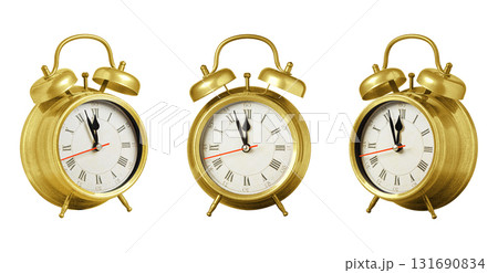 set collection retro clock, watch, pointer clock, Yellow color alarm clock on isolated white background 131690834