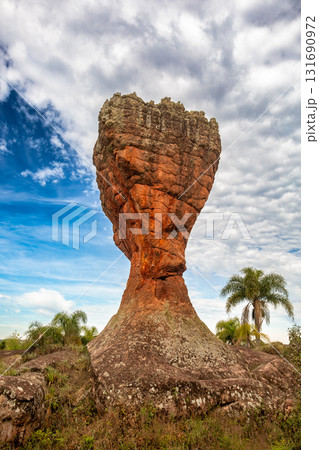 Sandstone rock formations Taca and rugged landscape, Vila Velha State Park, Itaiacoca, Ponta Grosa Brazil. 131690972