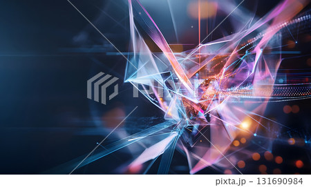 Futuristic neon lines and geometric shapes over a dark background. 131690984