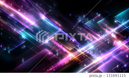 Futuristic neon lines and geometric shapes over a dark background. Futuristic neon lines and geometric shapes over a dark background. 131691115