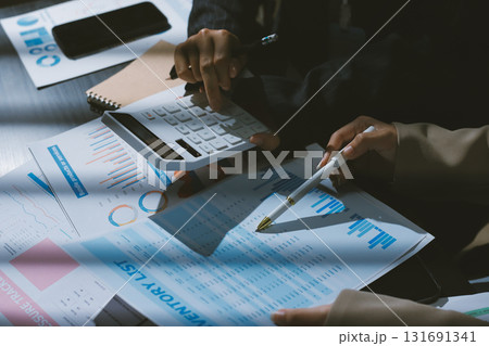 Close up high angle Asian businesswoman working with her coworker in meeting room 131691341