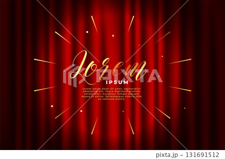 red stage curtain banner with golden confetti burst 131691512