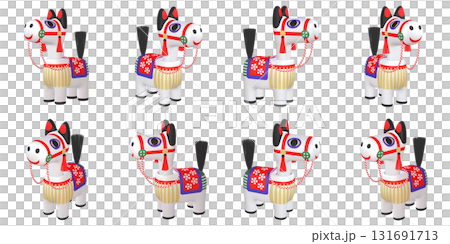 Illustration material of the zodiac: Year of the Horse, Horse bobblehead doll (1) Set of eight cut pieces 131691713