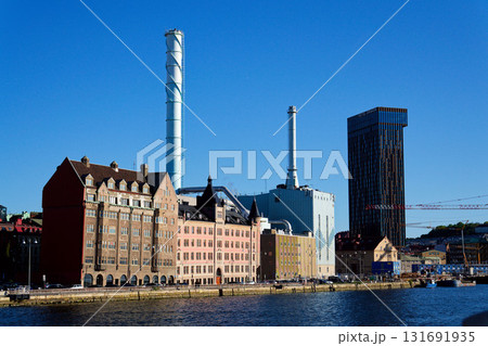 Roselundverket combined heat and power powerplant on bank of Gota river next to Alvstaden development construction site on May 12, 2025 in Gothenburg, Sweden. 131691935