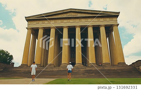 Philadelphia Museum of Art with Visitors on Steps and Lawn, Sunn Philadelphia Museum of Art with Visitors on Steps and Lawn, Sunn 131692331