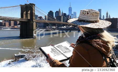Winter Sketching: Woman Captures Brooklyn Bridge and Manhattan S Winter Sketching: Woman Captures Brooklyn Bridge and Manhattan S 131692360