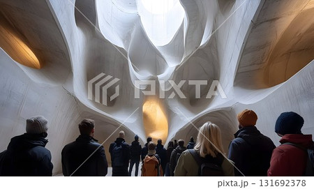 People gazing at the organic architecture of the light-filled va 131692378