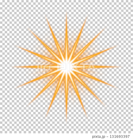A sunburst with an intense orange glow placed on a transparent background 131693397