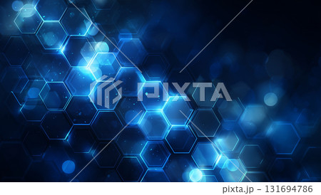 医療・科学技術イメージ：テクノロジーとネットワークを連想させるヘキサゴンの抽象的背景 131694786