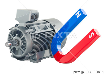 Electric motor with horseshoe magnet. 3D rendering Electric motor with horseshoe magnet. 3D rendering 131694833