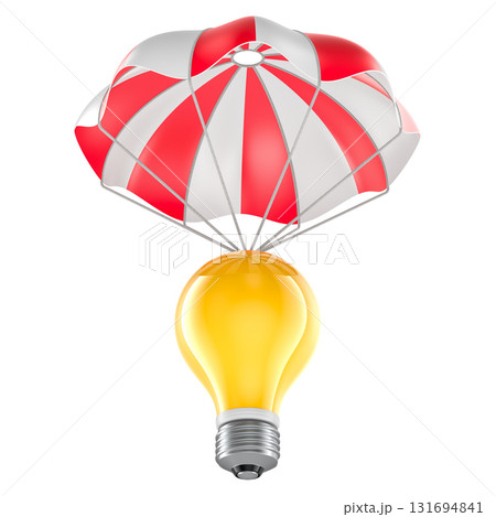 Parachute with yellow light bulb. 3D rendering 131694841