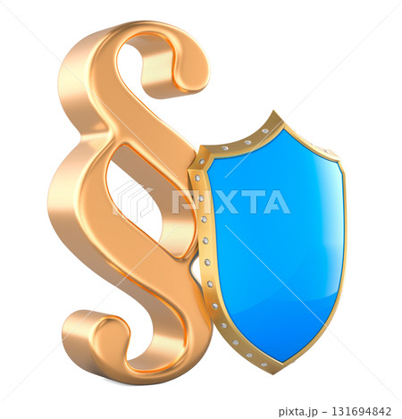 Paragraph symbol with shield. Legal protection, concept. 3D rendering 131694842