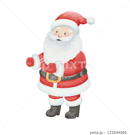 Santa Claus. Watercolor illustration of an old man with white beard and red hat. Symbol of New Year and Christmas. Isolated, white background. 131694860