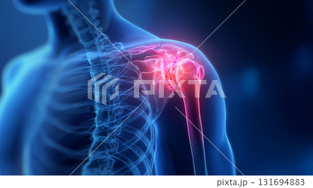 人体イメージ　首、肩の痛み 131694883