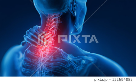 人体イメージ　首、肩の痛み 131694885