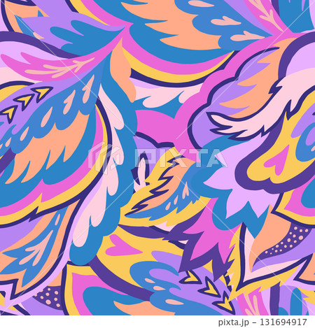 Colorful seamless pattern with chaotic floral and psychedelic abstract elements.  131694917