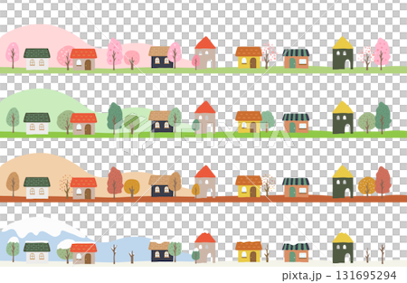 Four Seasons Townscape Set / Spring, Summer, Autumn, Winter Landscape Illustrations 131695294
